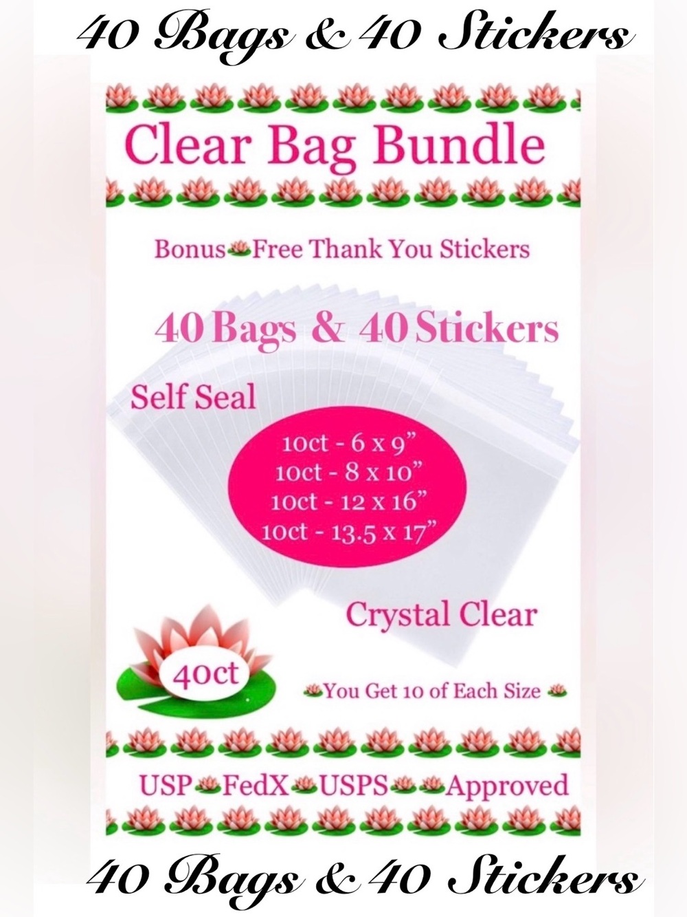 Clear Bag Assorted Sizes 40ct Bundle🌿🆕🌿 Bonus:40ct Thank You Stickers